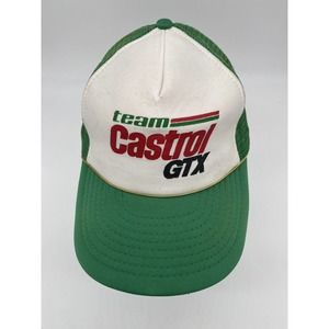 Vintage Team Castrol GTX Racing Snapback Trucker Hat Cap Green Yellow Rope